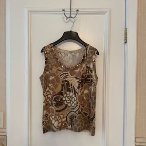 St. John Tan and Brown Floral Tank Top